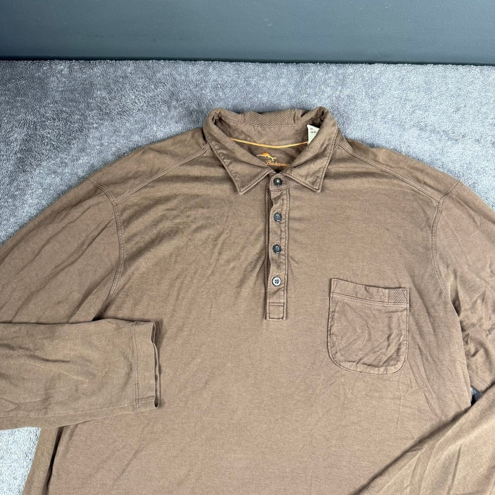 Tommy Bahama Mens XL Brown Pima Cotton Modal Long Sleeve Polo Shirt T219478